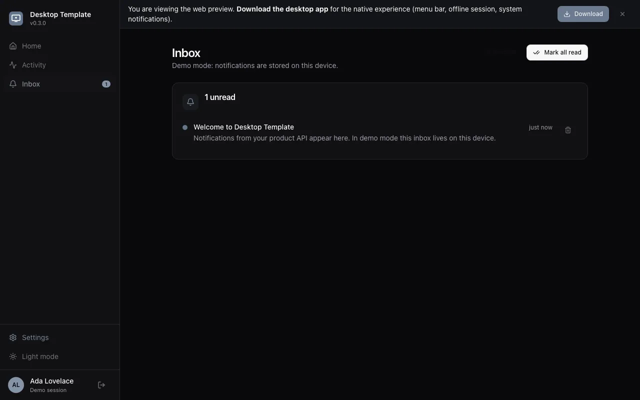 Desktop app — Inbox